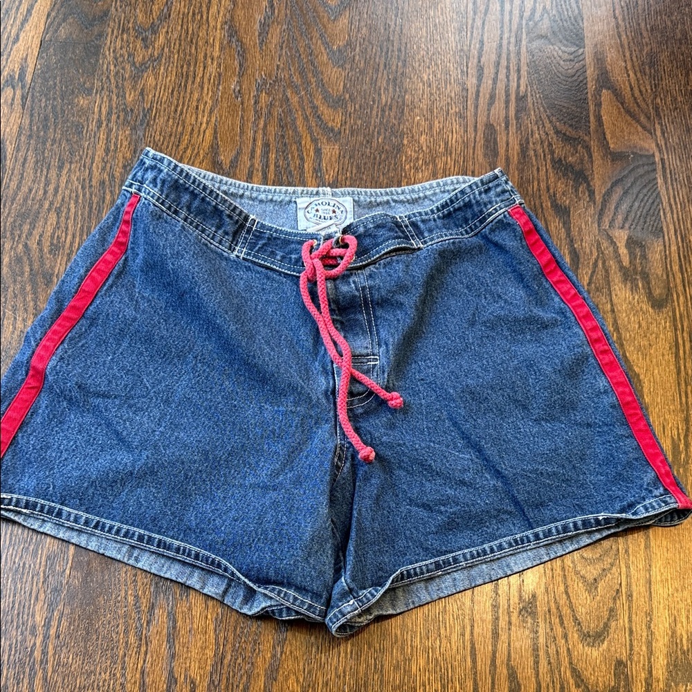 Denim Jean Shorts with Pink Trim and Drawstring